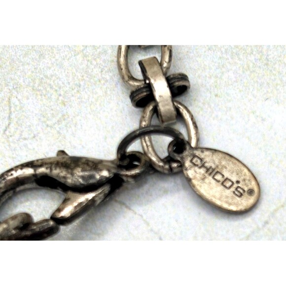 Chicos‎ Floral Rhinestone Statement Necklace 17" Extender Enamel Leaf Silvertone - Picture 11 of 15